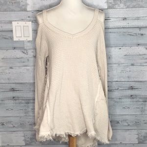 FREE PEOPLE CREAM COLD SHOULDER SWEATER